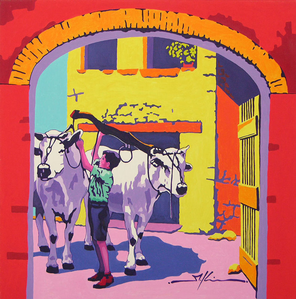 Ragazzo en buoi sotto l'arco