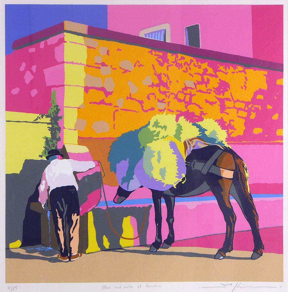 Man and Mule at fountain