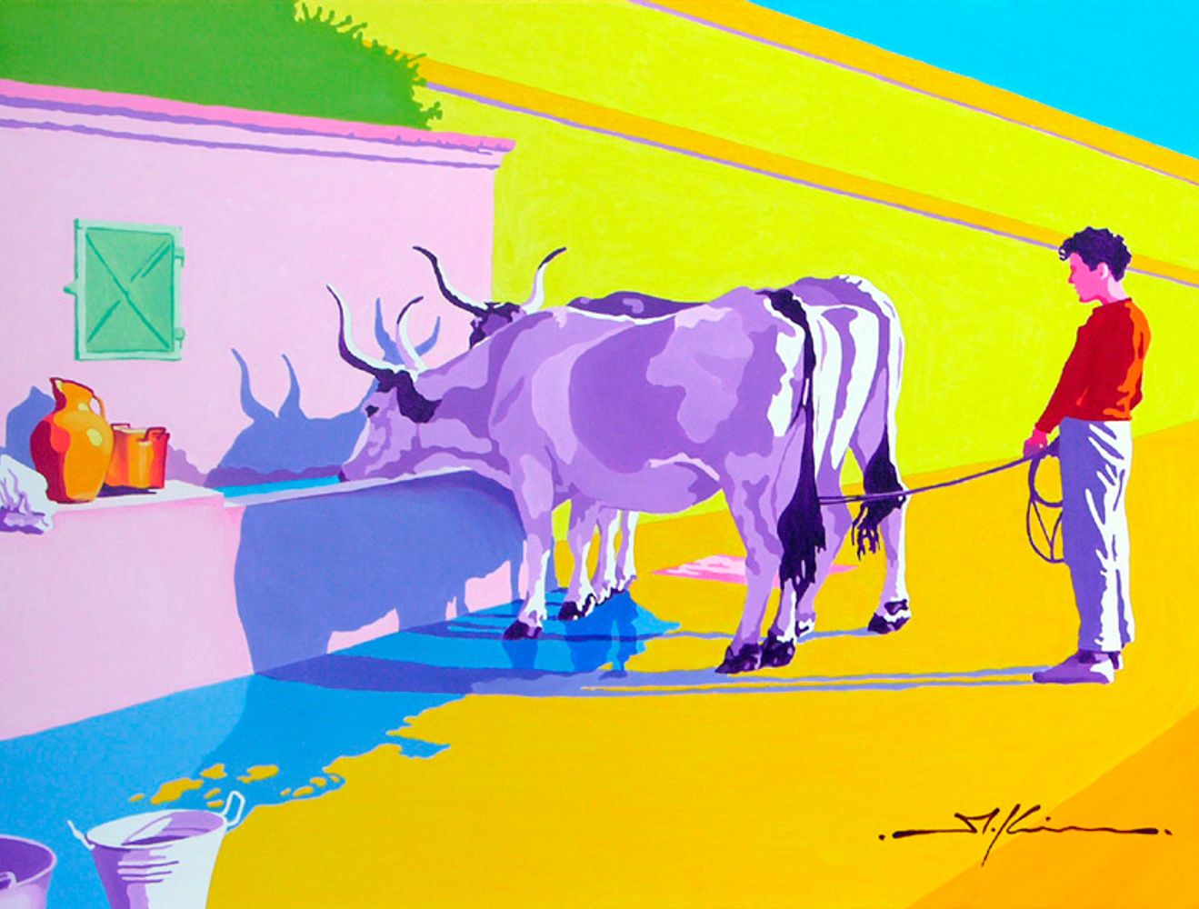 Boy and thirsty oxen