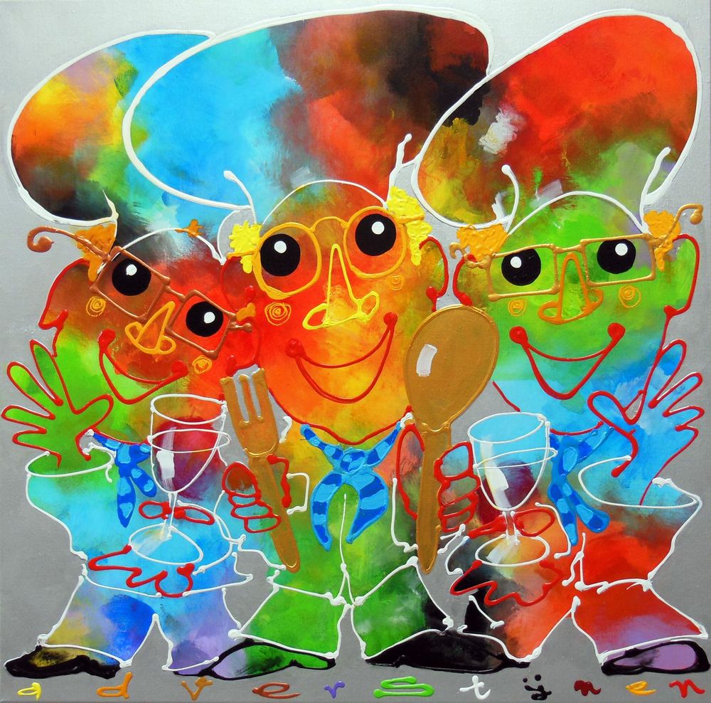 Drie koks met glas en lepel