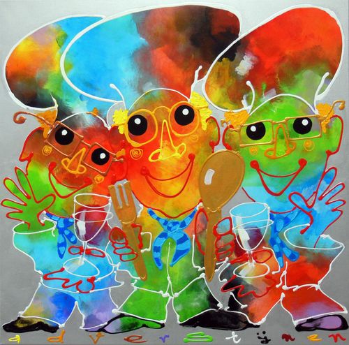 Drie koks met glas en lepel