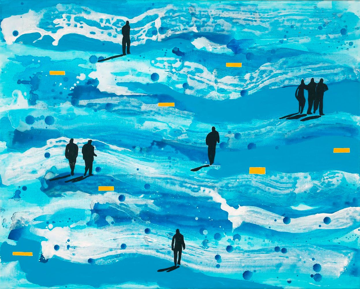 Blauwe stippen/Oranje blokken