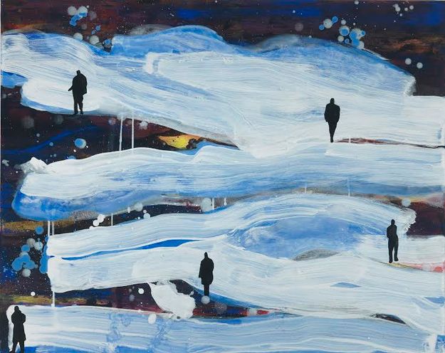 5 mannen in landschap