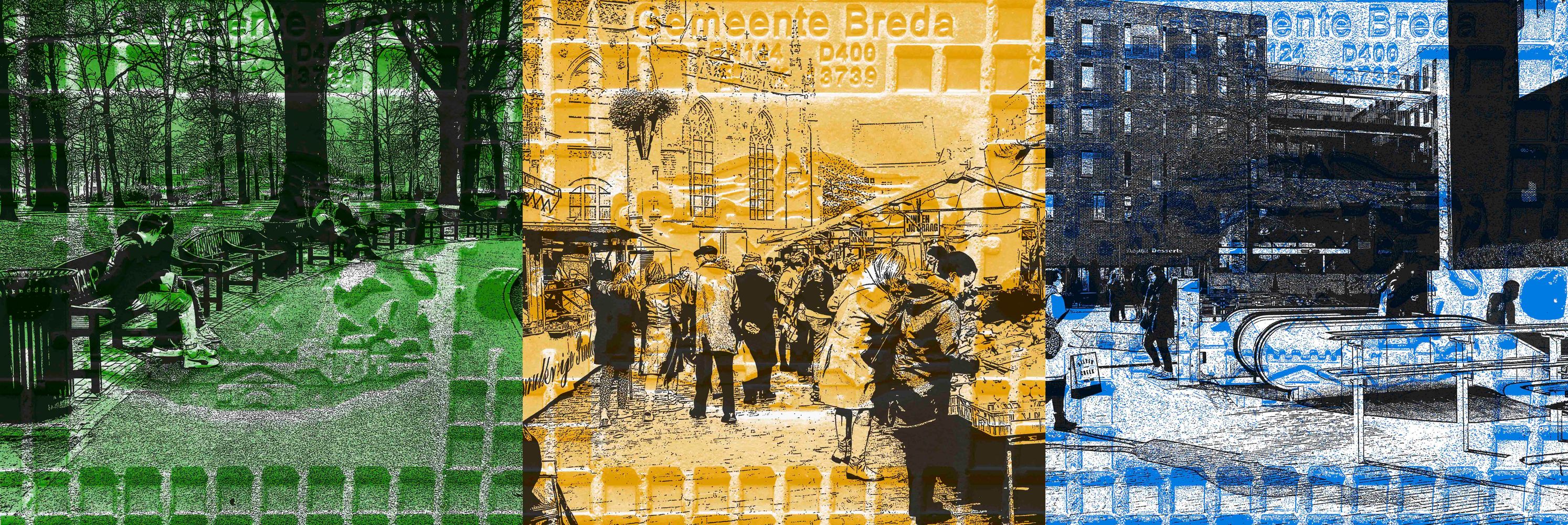 Aan de vijver/op de markt/bij het station 